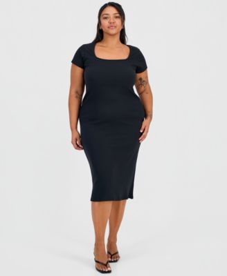 Trendy Plus Short-Sleeve Square-Neck Bodycon Dress