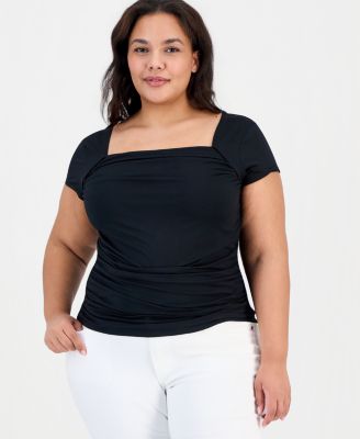Trendy Plus Yummy Ruched Square-Neck Shrug Top