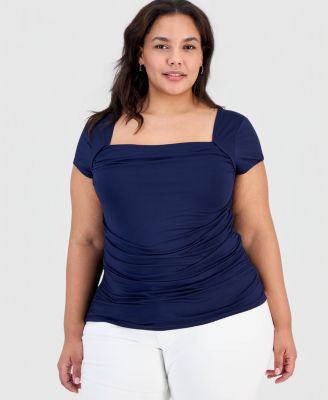 Trendy Plus Yummy Ruched Square-Neck Shrug Top