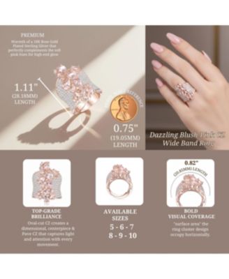 Dazzling 18K Rose Gold Plated Blush-Pink CZ Wide Band Ring