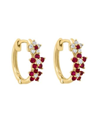 Ruby (1/3 ct. t.w.) & Diamond (1/8 ct. t.w.) Extra-Small Hoop Earrings in 14k Yellow Gold, 0.15" (Also Available in White Gold)