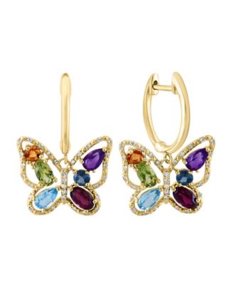 Gemstone & Diamond (1/5 ct. t.w.) Butterfly Drop Earrings in 14k Gold or 14k Rose Gold