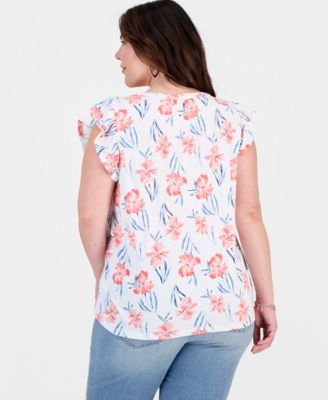 Plus Size Emelia Flutter-Sleeve Tie-Neck Top