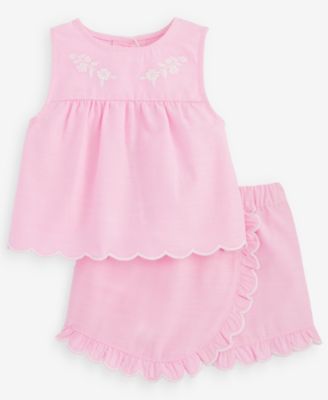 Baby Girls' 3M-24M Cotton Scalloped Top & Skort, 2-Piece Set
