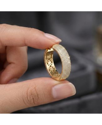 Elegant Sterling Silver 14K Gold Plated CZ Pave Hoop Earrings