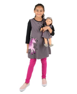 Big Girls 6-14 Matching Doll Long Sleeve Cotton Crew Neck A-Line Dress