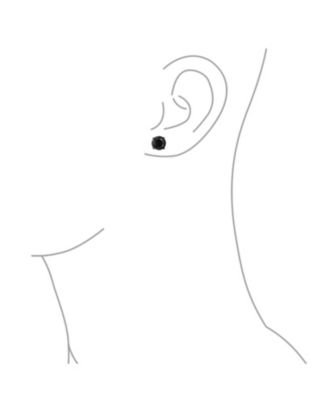 Black Solitaire Cubic Zirconia Stud Earrings CZ Screwback Black Sterling Silver