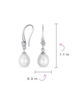 Simple Pear Freshwater Pearl Teardrop Dangle Earrings Sterling