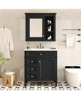 30'' Bathroom Vanity Set with Mirror Cabinet, Solid Wood & MDF, Soft Close Drawers, Ample Storage for Modern Bathrooms