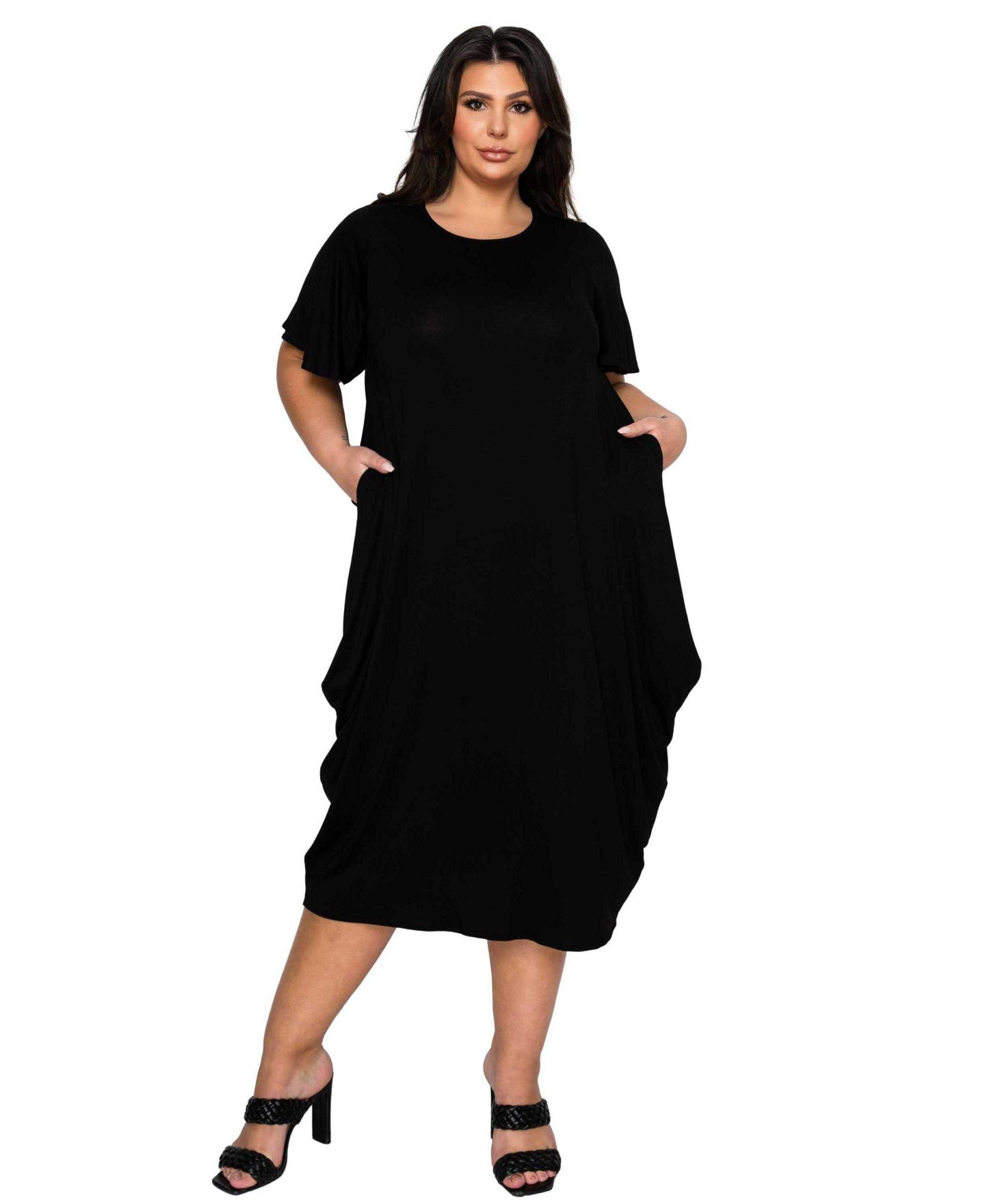 Женское платье L I V D Plus Size Liz Flutter Sleeve Pocket, цвет: Чёрный — фото 1