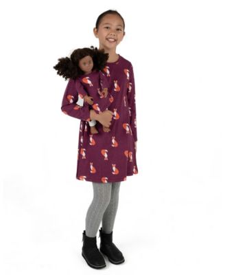 Toddler Girls Matching Doll Long Sleeve Cotton Crew Neck A-Line Dress