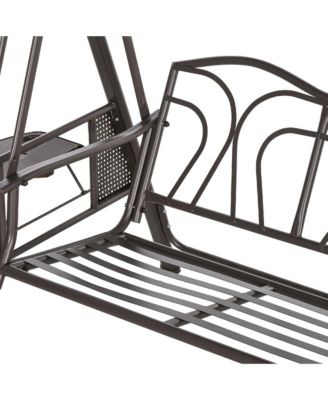 3-Seat Patio Swing w/ Tilt Canopy, Cushions & Cup Tray, Dark