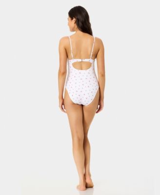 Women's Ditsy Wide Rib Tunneled One-Piece Swimsuit