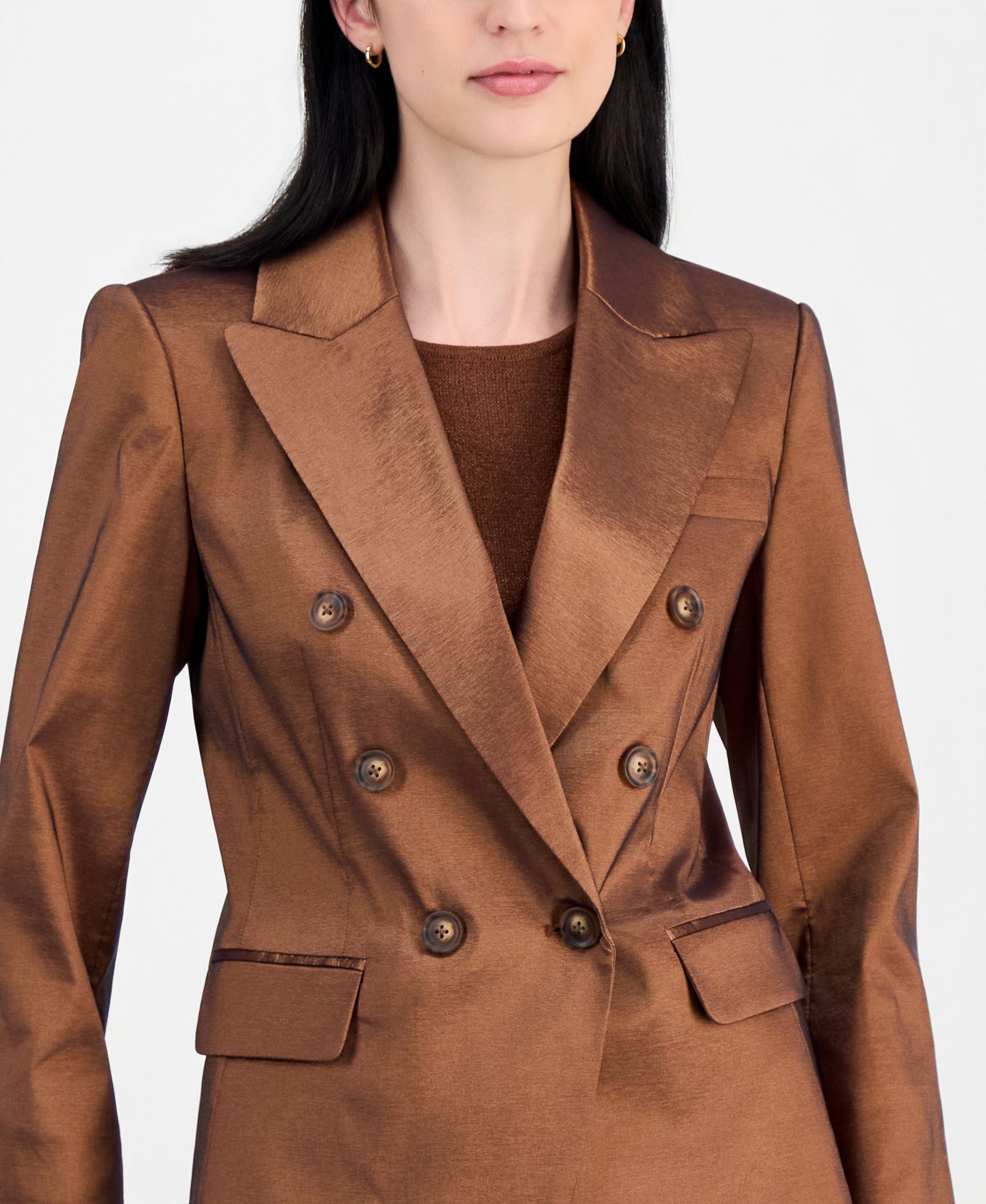 Женский пиджак Tahari ASL Metallic Crepe Double-Breasted Blazer, цвет: Медный — фото 3