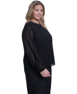 Plus Size Crew Neck Long-Sleeve Blouse