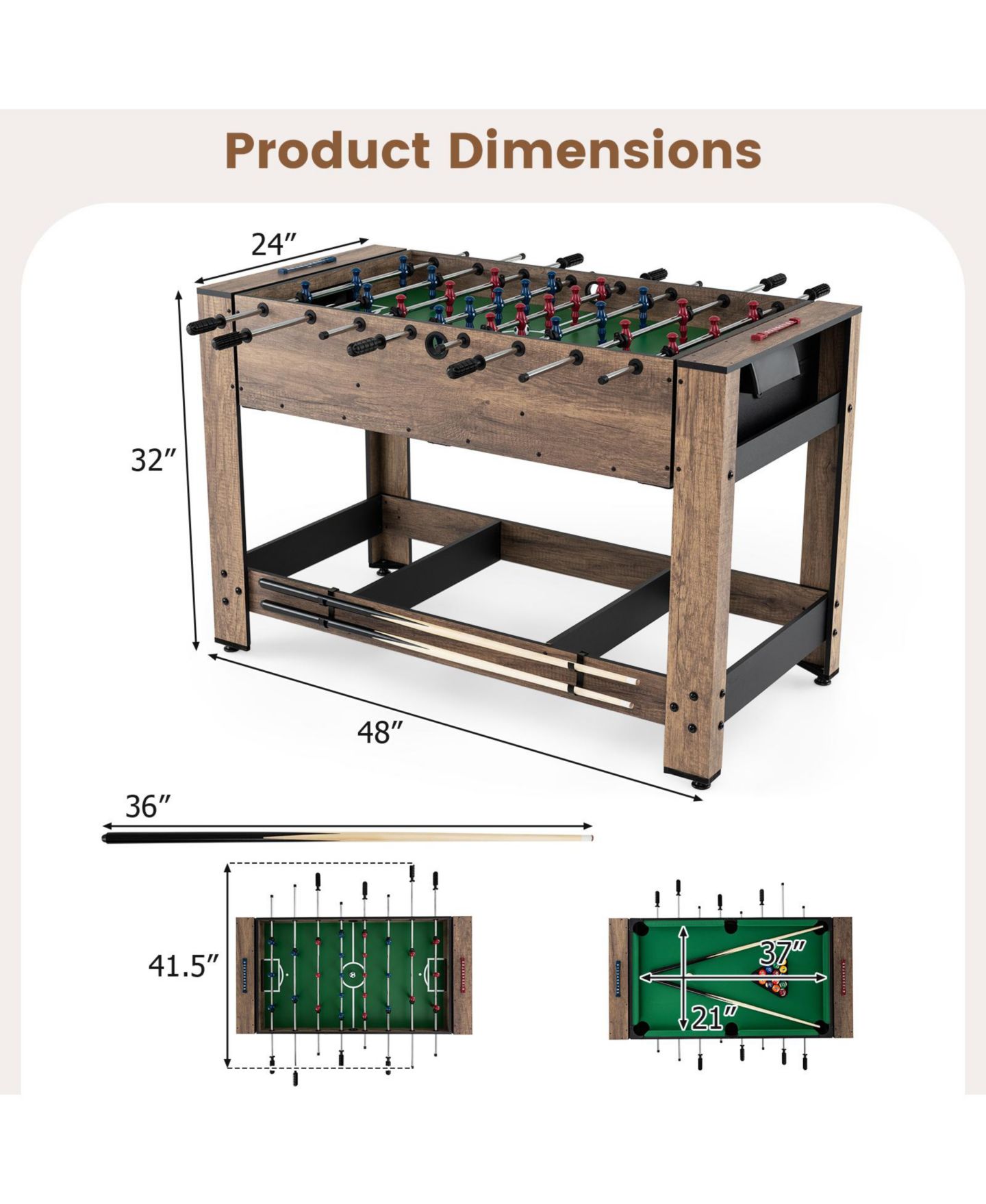 Детская игрушка Mecale 2-in-1 Swivel Foosball and Pool Combo Game Table, цвет: Зелёный — фото 3