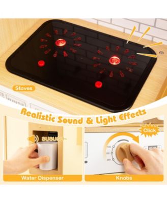 Kids Wooden Kitchen Playset with Realistic Lights & Sounds, Fun Interactive Toy