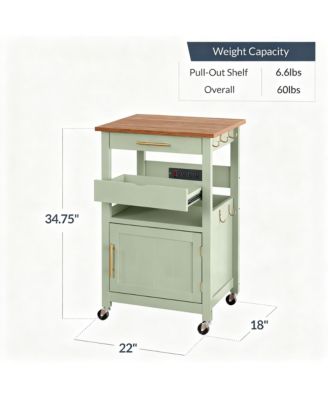 Kitchen Cart with Cabinet, Drawer, Pull-out Shelf, 3 Outlets
