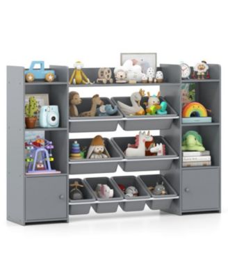 Large Kids Storage Organizer with 8 Bins and Bookshelf