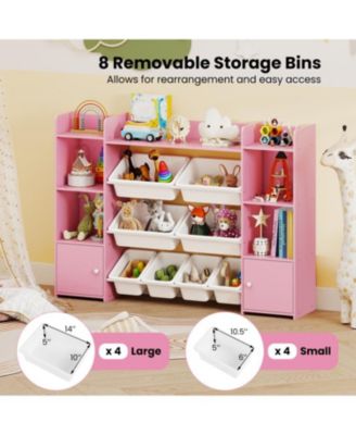 Large Kids Storage Organizer with 8 Bins and Bookshelf