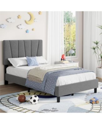 Bed Frame with Adjustable Headboard, Linen Upholstered Platform Bedframe with Strong Wooden Slats, Mattress Foundation