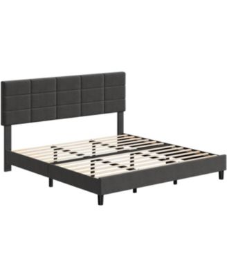 Platform Bed Frame, Linen Upholstered King Bed Frame, Wooden Slats Support, No Box Spring Needed, Noise-Free
