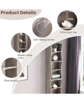 8-Tier Tall Narrow Bookshelf - A Wavy Border Design, Adjustable Shelves, Freestanding Display Bookcase for Living Room, Home Office