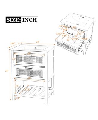 24 Inch Freestanding Bathroom Vanity with Ceramic Sink, Flip-Out Drawer & Modern Storage for Small Spaces