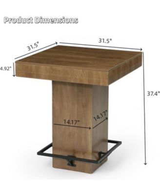 37.4" H Square Bar Table, Wooden Bistro Pub Table with Metal Footrest