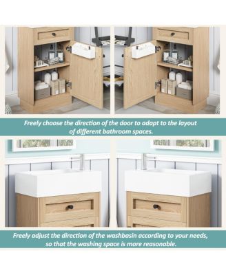 18.5" Rustic Bathroom Vanity with Resin Sink, Soft Close Door & Adjustable Shelf for Small Spaces