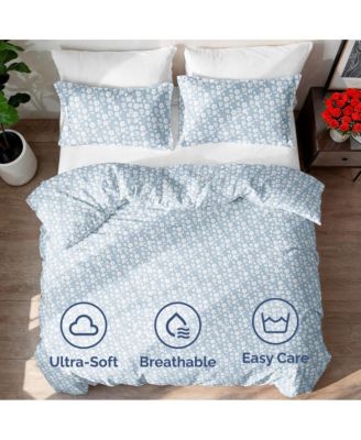 Floral Duvet Cover Set with Pillow Sham, Zipper Closure & Corner Ties