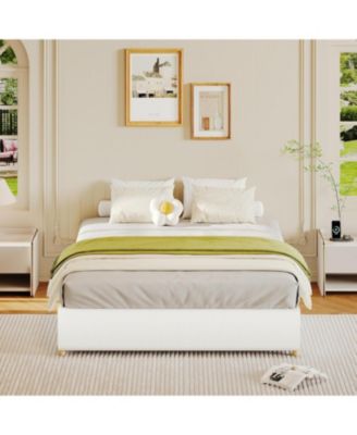 Queen Size Cloud Bed Frame Corduroy Low Bed Frame Without Headboard