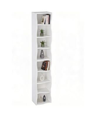 8-Tier Tall Narrow Bookshelf - A Wavy Border Design, Adjustable Shelves, Freestanding Display Bookcase for Living Room, Home Office