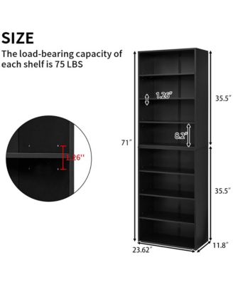 Wood Bookshelf, 8-Layer Storage Display Rack with Adjustable Shelf for Home Office, Converts into Two 4-Shelf Bookshelves