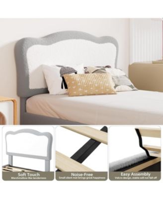 Full Bed Frame Two Tone Scalloped Headboard Velvet Princess Platform Wood Slats No Box Spring