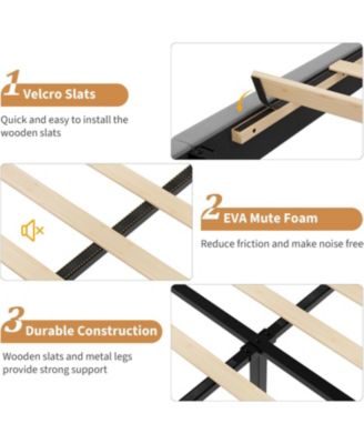 King Bed Frame with Adjustable Headboard, Velvet Upholstered Platform King Size Bed Frame, Vertical Channel Tufted, Strong Wooden Slats