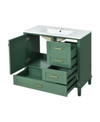 Bathroom Vanity with Ceramic Sink, Solid Pine Frame, Soft Close Drawers & Door for Small Spaces