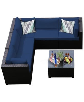 6PCS Rattan Patio Sectional Sofa Conversation Set Outdoor w/ Cushions