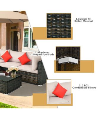 5PCS Rattan Sectional Sofa Set Patio Furniture Set w/ Cushion Pillow