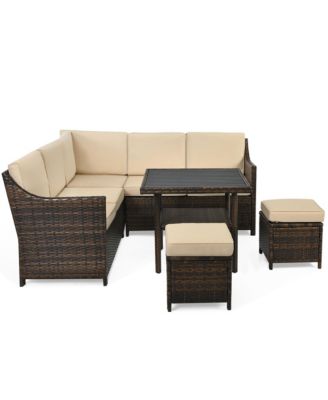 6PCS Rattan Patio Sectional Sofa Set Cushioned Conversation Furniture Set