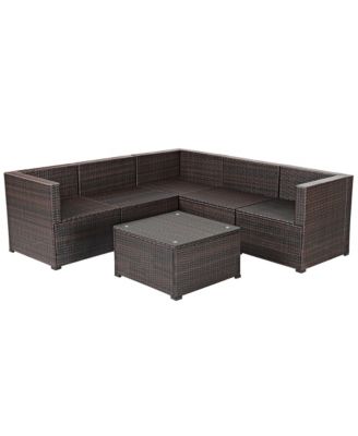 6PCS Rattan Patio Sectional Sofa Conversation Set Outdoor w/ Cushions