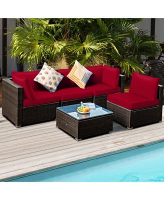 5PCS Rattan Patio Conversation Set Sofa Furniture Set w/ Cushions