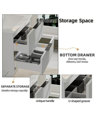 24" Wall Mounted Bathroom Vanity with Ceramic Sink, Fluted MDF Cabinet & Drawers for Modern Bathrooms