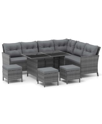 Set of 7 Dining Furniture Set PE Rattan Sectional Sofa Set Patio