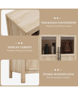 Buffet Cabinet with 4 Glass Doors, Modern Farmhouse Sideboard with Storage