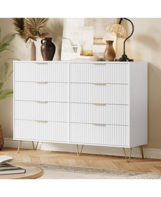 Fluted 8-Drawer Dresser for Bedroom, Wide Modern Wooden Chest of Drawers