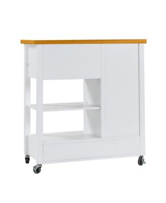 Kitchen Island Cart, Portable Bar Rolling Storage Cabinet on Wheels with Open Shelving, Drawers, and a Glass-Door for Kitchen
