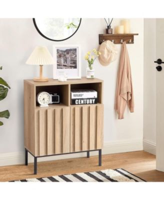 Farmhouse Buffet Cabinet with Storage, Sideboard Cabinet with 2 Fluted Doors, Adjustable Shelf and Metal Legs