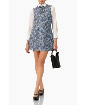 Women's Sleeveless A-Line Dress with Sequined Boucle Fabric