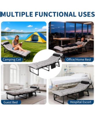 TrailBlaze Heavy-Duty Folding Camping Cot Bed for Adults – Removable Thick Mattress, Pillow & Side Pocket, Portable Oxford